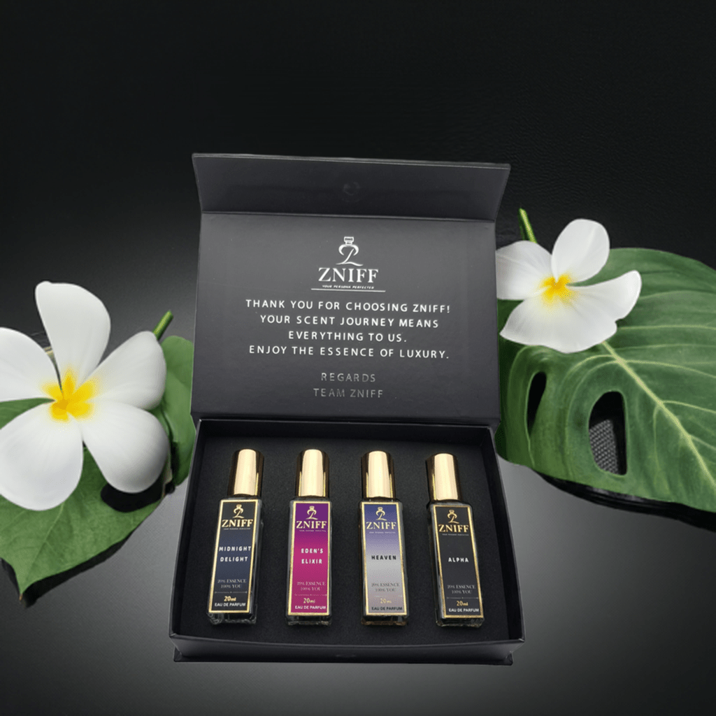 Zniff Gift set 4 in 1 : The Essence of Luxury | Alpha, Eden's Elixer, Heaven and Midnight Delight - Zniff - Fragrance
