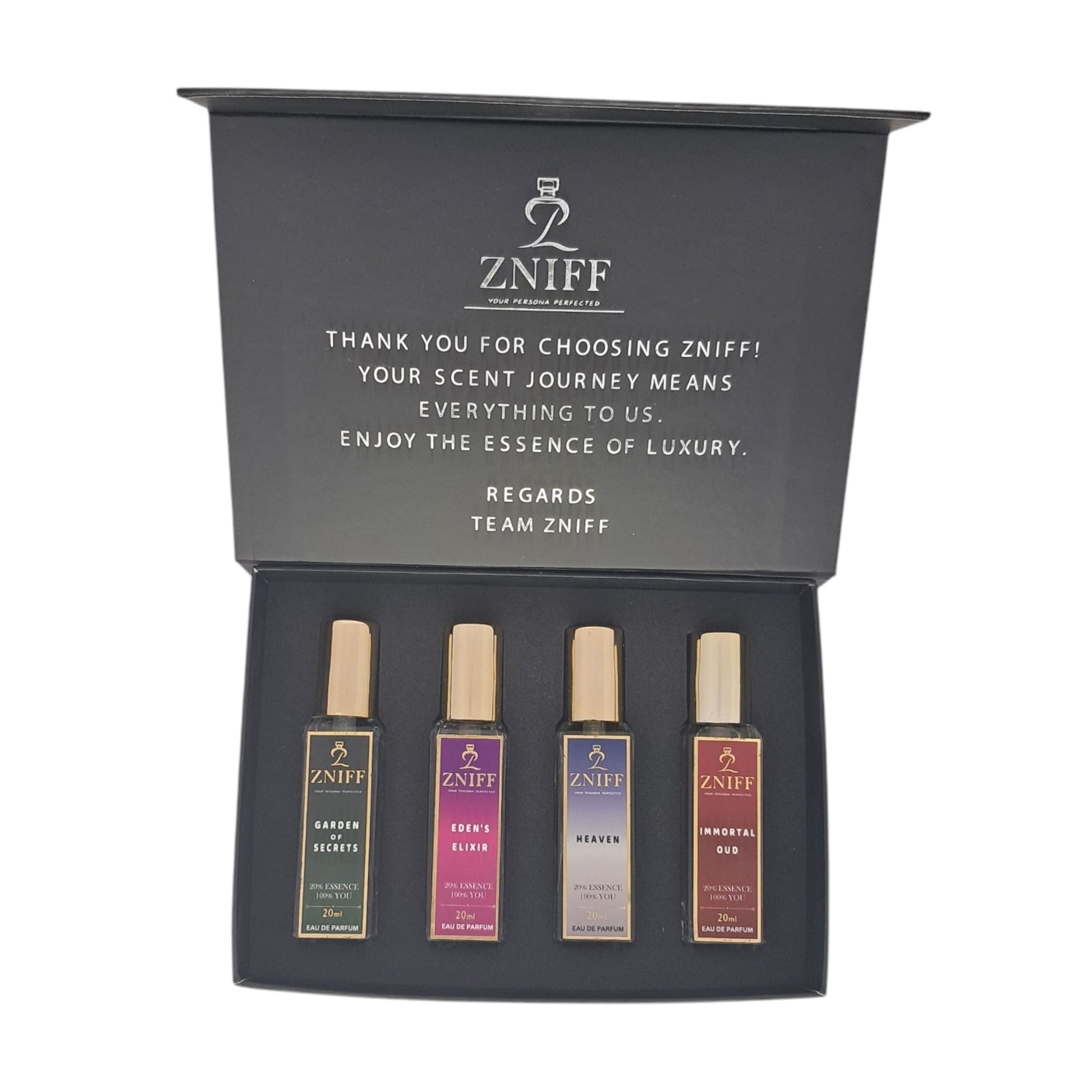 Zniff Gift set 4 in 1: The Art of Fragrance Immortal Oud, Eden's Elixer, Garden of Secrets, Heaven (20ml*4) - Zniff - Fragrance