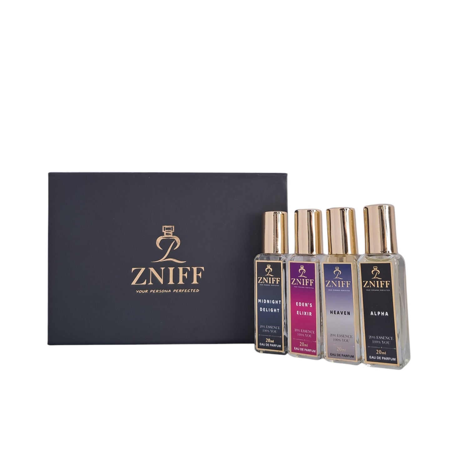 Zniff Gift set 4 in 1 : The Essence of Luxury | Alpha, Eden's Elixer, Heaven and Midnight Delight - Zniff - Fragrance
